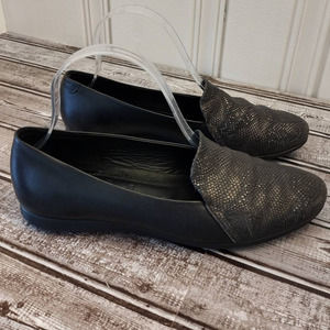 Ecco | Black Leather & Subtle Metallic Snakeskin/Reptile Slip-On Loafer Shoes